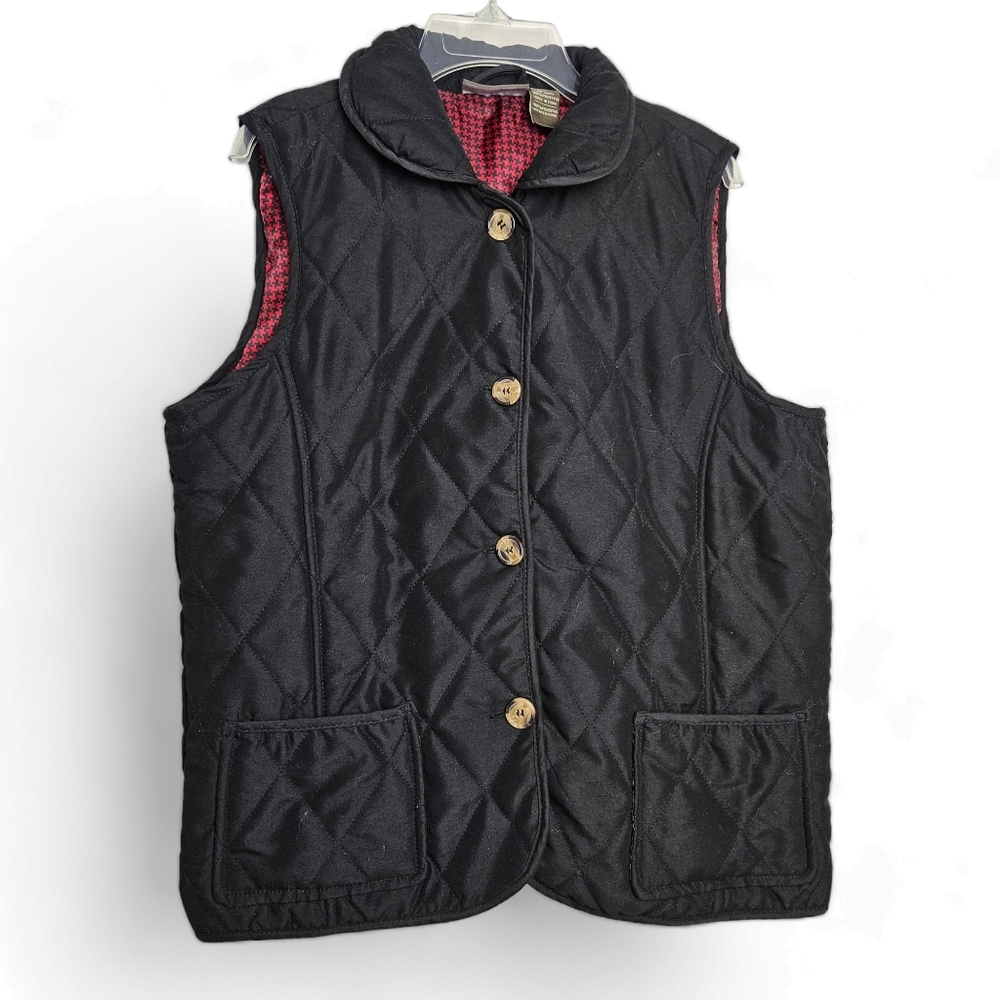 Jane Ashley Women's Black Quilted Vest Houndstooth Lining Size M